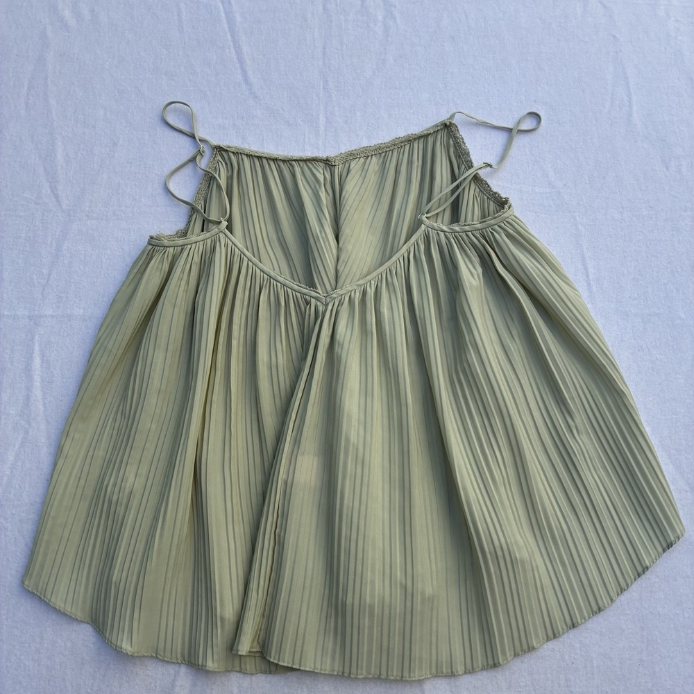 Rebecca Taylor Plisse Pleated Tank Top Size XS Sage Green Coastal Boho Chic